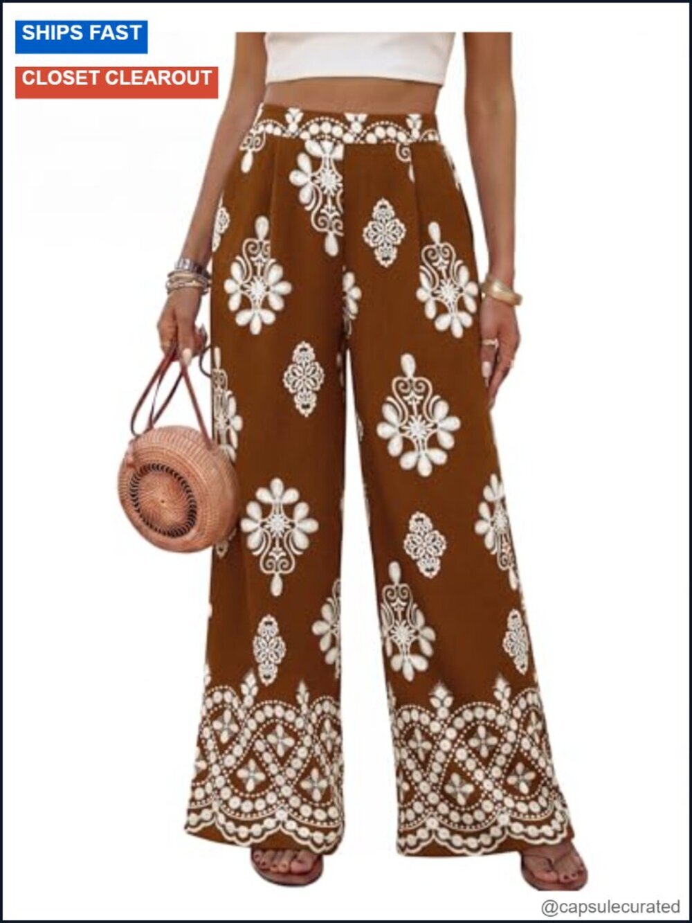 Flowy Wide Leg Palazzo Pants with Pockets Elastic High Waisted Boho